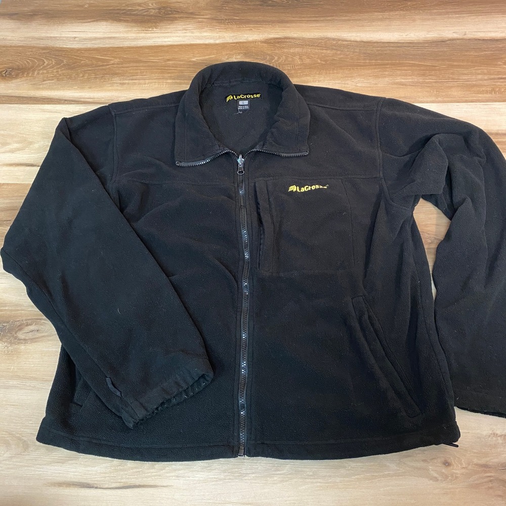 LaCrosse Mens Full Zip Fleece Jacket Black Large Heavyweight Mock Neck Outdoor